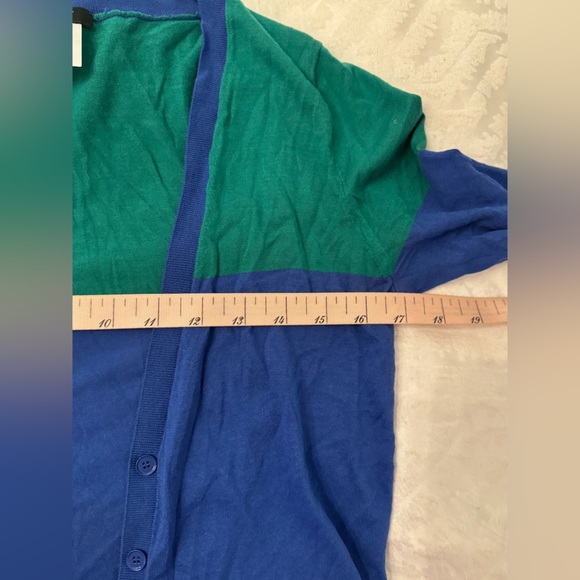 J Crew Colorblock Cardigan Sweater - Blue and Green 100%cotton lightweight - Picture 7 of 8